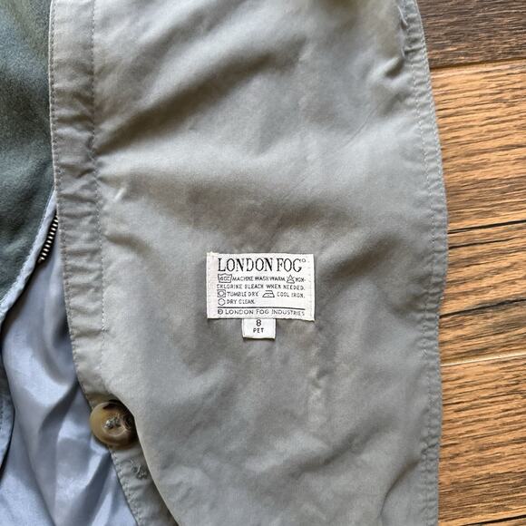 Vintage London Fog Trench Coat 8P Gray Suede Feel Zip Liner Belted Shoulder Pads - Picture 10 of 11